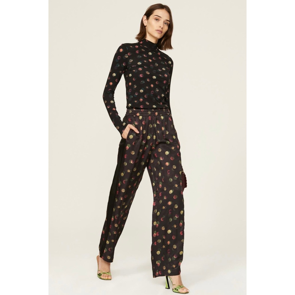 SCOTCH & SODA Gia Mid Rise Wide Leg Pants Women XS Black Planet Print Pull on